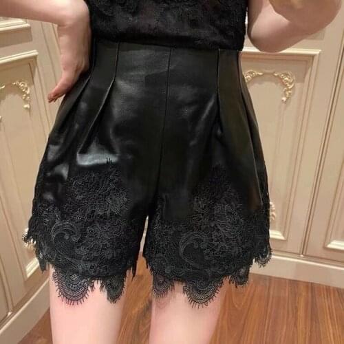 Women Shorts 100% Sheepskin Genuine Leather 2021 Fashion Female Short Design A Real Slim Hip Elastic Waistband H811