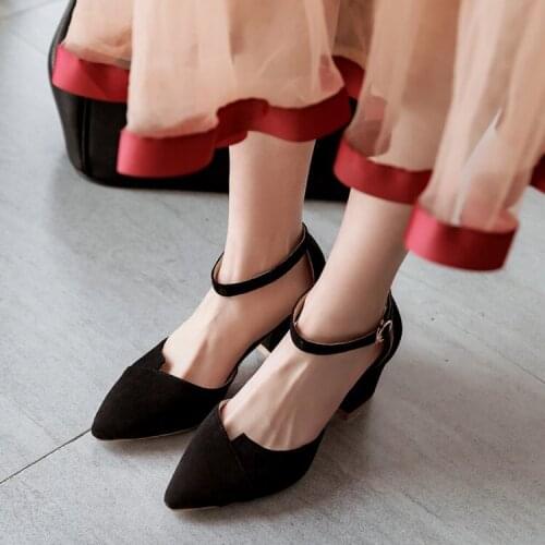 Big Size ladies high heels women shoes woman pumps Buttoned Buttoned shallow thick-heeled single shoes