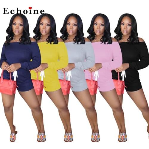 Women Playsuit Slash Neck Off Shoulder Lace Up Casual Jumpsuits Sportswear Solid Color Minimalist Chic Rompers Onesies Overalls
