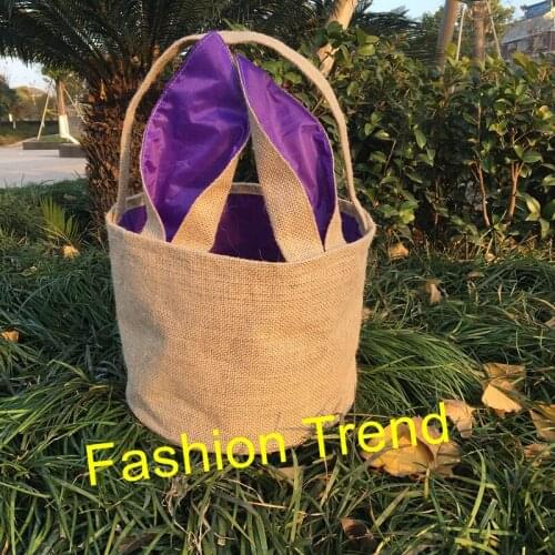 100pcs/lot jute burlap easter eggs bunny ears bucket jute kids children gift bucket easter tote basket bag Drop shipping
