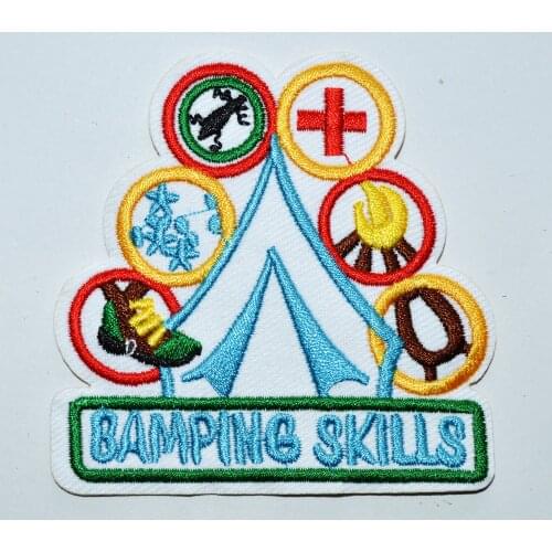 Girl Boy Cub CAMPING OUTDOOR SKILLS White Fun Patches Crests Badges SCOUTS GUIDE iron on patch (size is about 7.3 * 7.3 cm)