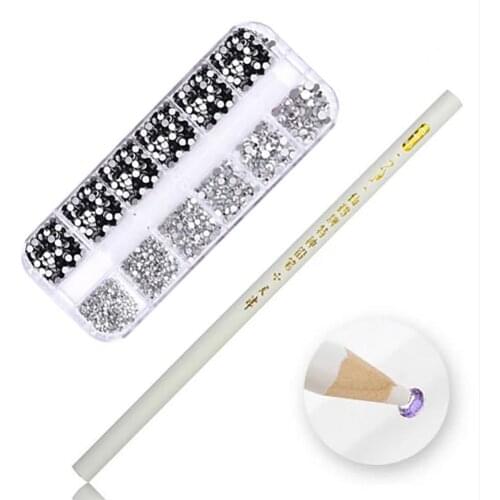 2019 Fashion 12 Colors Mixed Size Nail Art Flat Rhinestones Decorations with Dotting Pen DIY Manicure Nail Art Decorations