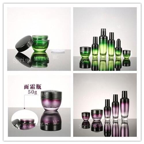 50g Purple/Green Glass Jar Pot Skin Care Cream Refillable Bottle Cosmetic Container Makeup Tool With Black Lid Eye Cream Jars