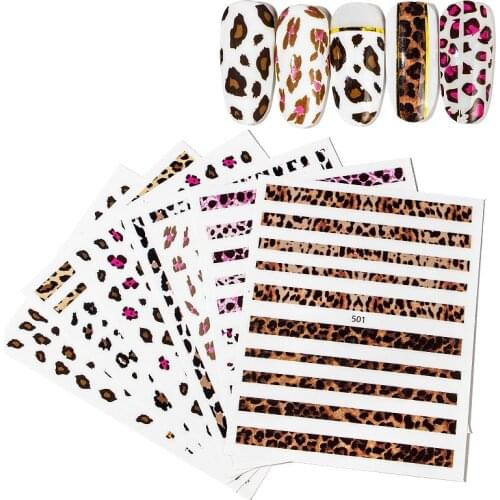 6pcs Leopard Print Nail Foil Transfer Slider Sticker Animal Starry Adhesive Nail Wrap Decal 3D Decoration Tips Manicure