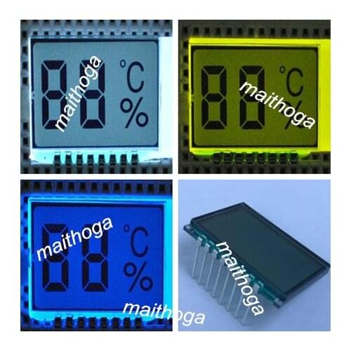 8PIN TN Positive 2-Digits Segment LCD Panel with Temperature Humidity Symbol White/Yellow Green/Blue Backlight 3V