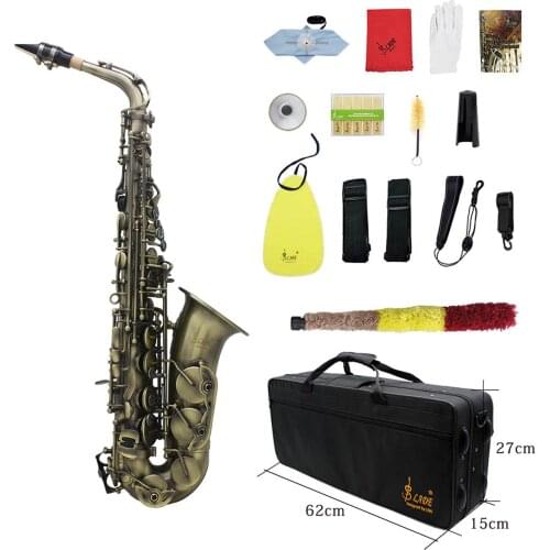 Antique Finish Bend Eb E-flat Alto Saxophone Sax Abalone Shell Key Carve Pattern with Case Gloves Cleaning Cloth Straps Brush