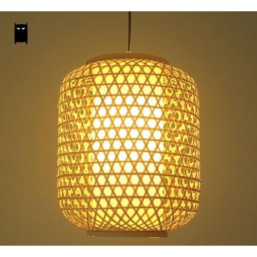 Bamboo Wicker Rattan Lantern Shade Pendant Ligth Fixture Rustic Asian Art Deco Hanging Lamp Avize Restaurant Tea Dining Room