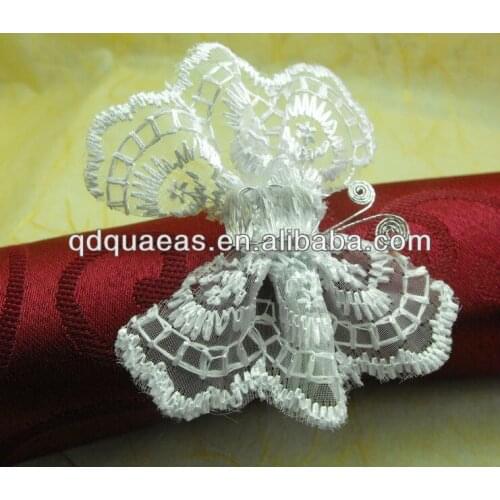 White lace butterfly napkin rings beaded wedding, napkin holder