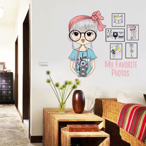 Home Wall Stickers PVC Big Glasses Girl Photo Frame for Bedroom Dorm Living Room Wall Decorative Waterproof Paste Poster