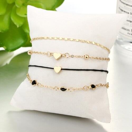 Wenchao 4pcs/set Fashion Chain Link Heart Charm Bracelet For Women Adjustable Heart Round Bead Pendant Bracelet Bangles Jewelry