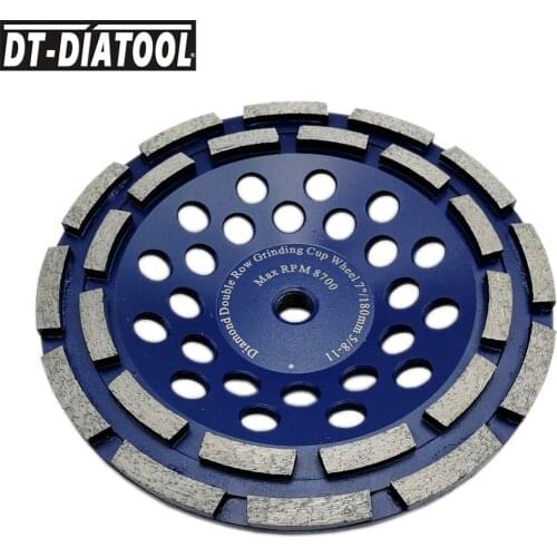 DT-DIATOOL 1pc Premium Double Row Diamond Grinding Cup Wheel 5/8-11 thread for Concrete Brick Hard Stone Granite Dia 7inch/180mm