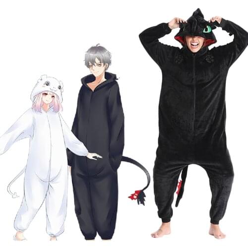 New How to Train Toothless Dragon Onesies Flannel Pajamas Adult Kids Halloween Party Cosplay Costume Jumpsuit E46762AC