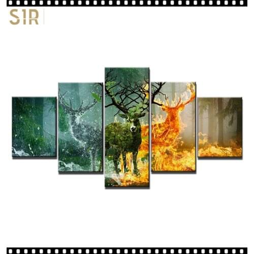 HD 5 Pieces Deer Elk Animal Pictures Posters Wall Art Home Decor for Living Room Painting on The Wall Deer Elk Pictures Wall Art