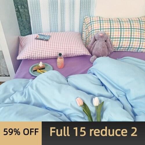 Ins washed cotton bedroom four-piece girl heart cream simple mix and match small fresh quilt cover three-piece bedding