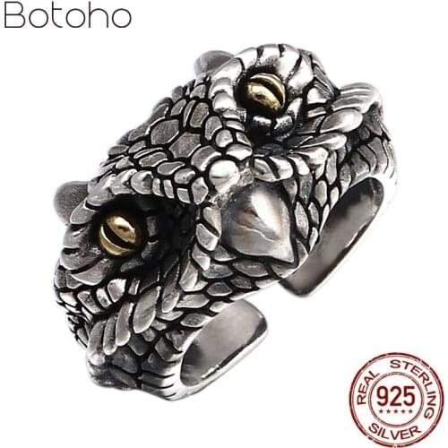 925 Sterling Silver Python Scale Ring for Men Opening Vintage Punk Rock Thai Silver Adjustable Ring Fashion Jewelry Best Gifts