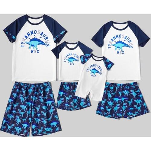 PatPat New Mosaic Family Cartoon Dinosaur Print Raglan Sleeves Matching Pajamas Set(Flame Resistant)