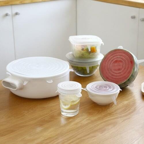 6Pcs/Set Food Silicone Cover Fresh Keep Cap Universal Silica Gel Lid for Cookware Bowl Reusable Stretch Lids Kitchen Accessories