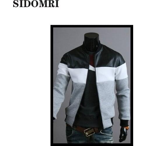 Autumn and winter new arrvials mens baseball jacket with big pockets and leather sleeves casual sports stand-up collar jacket