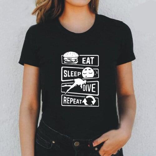 Summer Swimmer Gift Tee Shirt Femme Eat Sleep Scuba Dive Repeat T Shirt Women Tops Funny Casual Harajuku Tshirt Camiseta Mujer