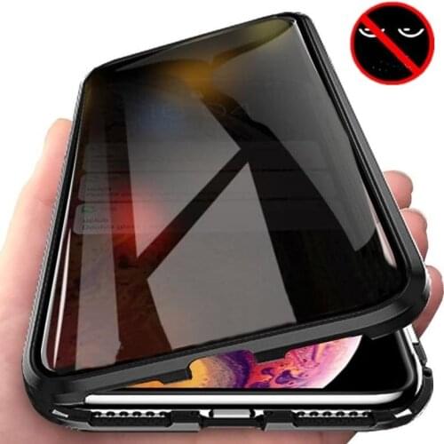 Privacy Magnetic Phone Case For iPhone 11 Pro Max Xs XR X 6s 6 7 8 Plus Metal Bumper Double Side Tempered Glass Cover