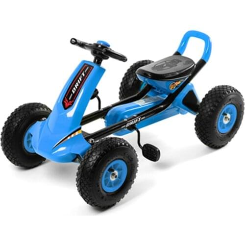Kids' Pedal Car, 4 Rubber Tires Ride On Toy with 3 Adjustable Seat, Red/ Blue Color Children Go-Kart