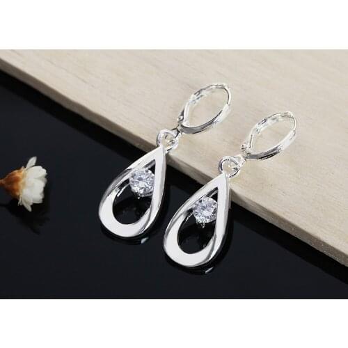 Fashion Elegant 925 Sterling Silver Water Droplets Zircon stud Earrings for Women party wedding Jewelry Christmas Gifts
