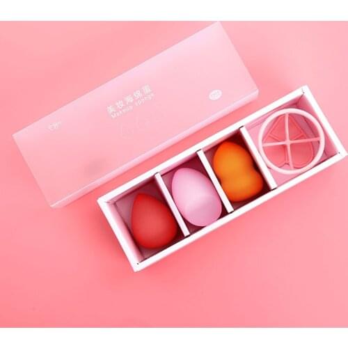 3pcs Cosmetic Powder Puff Gourd Puff Kit + 1pcs Puff Display Holder BB Cream Sponge Puff Facial Body Makeup Beauty Kit