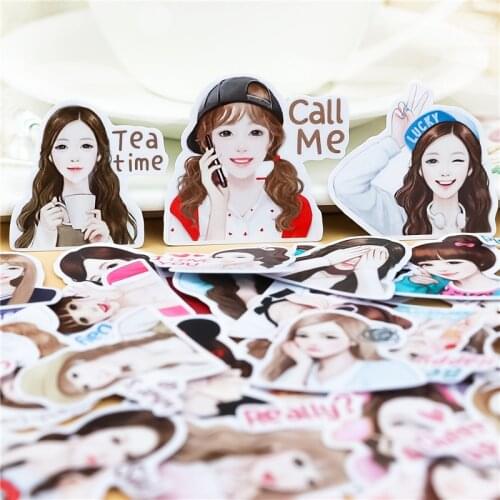 39pcs Ins Cute Cartoon Funny girls Stickers Seal Sticker Color Hand Account Decoration Stationery Decoration Supplies