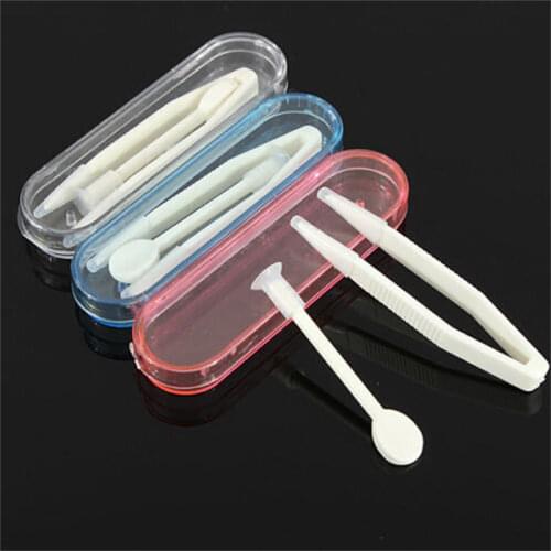 Newest Mini Pocket Contact Lens Case Travel Kit Easy Carry Soft Tip Tweezer Stick Tool Clear Eyewear Box Case Set