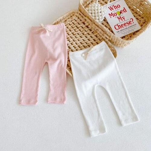2021 Autumn New Baby Girl Leggings With Bow Fashion Newborn Infant Cotton Pants Solid Color Toddler Pp Pants Kids Trousers