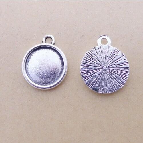 RAINXTAR Alloy Round Blank Base Charms Tray Frame Pendant Charms 15*18mm 100pcs BSC005