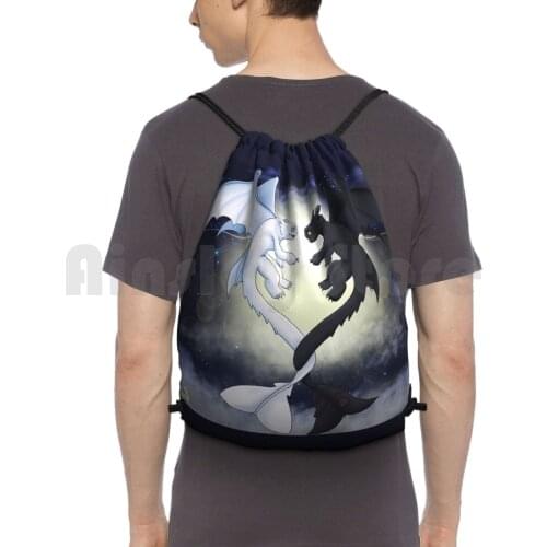 Toothless And Lightfury Backpack Drawstring Bag Riding Climbing Gym Bag Toothless Furry Fury Nightfury Light Lightfury