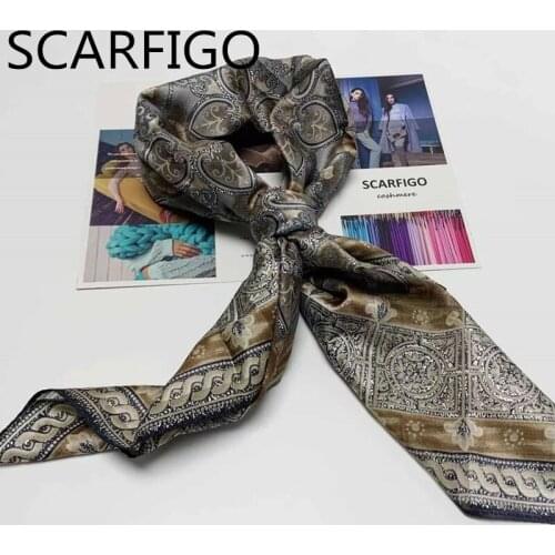 SCARFIGO Vintage Ethnic Embroidery Square Silk Scarves For Women Bohemian Retro Ladies Scarves