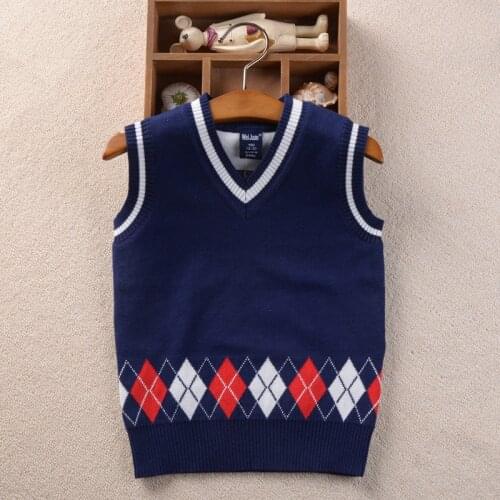 Boys girls school sweater vest preppy style kids pullover knitted wear v-neck cotton spring autumn childrens clothing