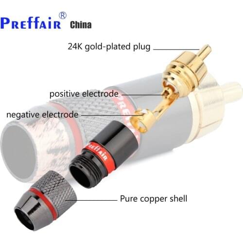 Preffair R1733 Hifi 8Pcs RCA Plug Gold Plated 6mm Male Double Self-Locking Lotus Wire Connectors Audio Adapter