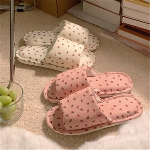 Lovely Girl Heart INS Wind Small Fruit Cloth Slippers Female Summer Indoor Anti-slip Cool Drag Four Seasons General