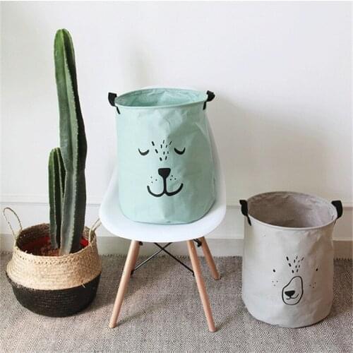 Cute Bear Expression Folding Laundry Basket Round Storage Bin Bag Large Hamper Collapsible Clothes Toy Holder Bucket Organizer