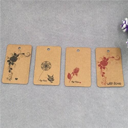 Especially For You Handmade With Love Hang Tags Dandelion Rose Pattern Retro Kraft Paper Hang Labels Tag Brown 5x3cm 200Pcs/Lot