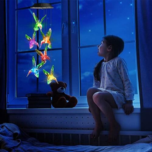 Solar String Lights Color Changing Hummingbird Wind Chimes Outdoor Hanging LED Lamp Party Festival Home Decoration