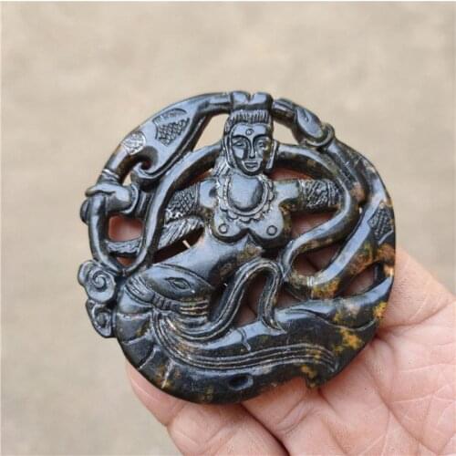 Tibet Antique Red Mountain Culture Natural Meteorite Black Iron Double-Sided Fairy Statuette Mascot Collection Decoration Gift