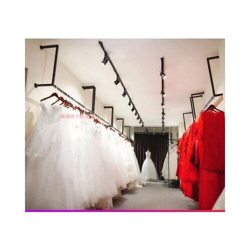 Vintage clothing store double row island floor clothes rack. Display rack. Mens and womens clothing store iron art shelf.75