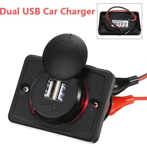 Voltmeter waterproof dustproof cover Dual USB Ports Car Charger For Cell Phone 12V Panel Mount Power Socket Charging Adapter