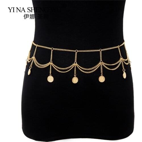 Multilayer Waist Belt Chain Harness Belly Chains for Women Waistbands Jewelry Sexy Long Tassel Coin Pendant Belly Dance Beach