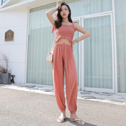 Women Ankle-length Ice Silk Cool Pants Summer Female Casual Loose Harem Lantern Pants Anti-mosquito Home Loungewear Pant Bottoms