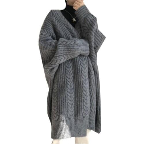 2021 Autumn Outerwear Women Knitted Cardigan Batwing Sleeve Retro Fashion Simple Thick Loose Twist Long Womens Sweater Jacket