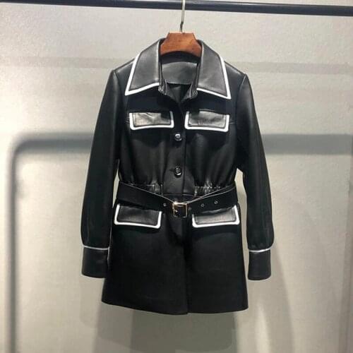 Arrival New 2021 Women Coat Thin Spring Long Length Real Sheepskin Jacket Pocket Decoration Turn-Down Collar Clothes