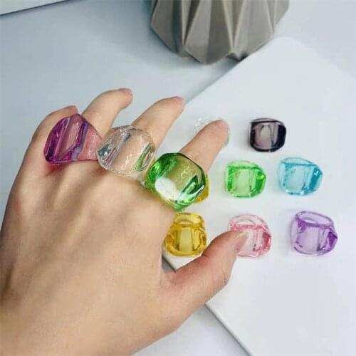 여성 반지 Korea 2021 New Fashion Transparent Colorful Resin Rings Index finger Jewelery Ring Gifts For Womens Statement Accessories