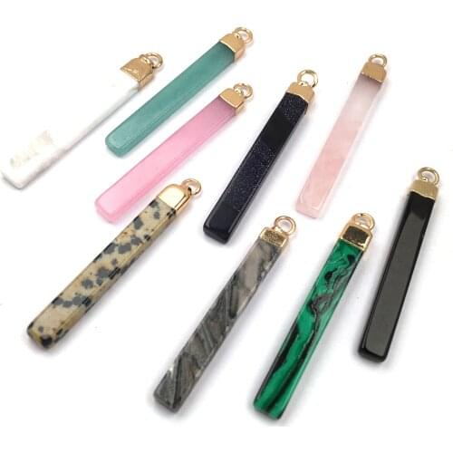 1Pcs Natural Stone Turquoises Quartzs Charms Trendy Rectangle Pendants For Jewelry Making DIY Necklace Gifts for Women 5x45mm