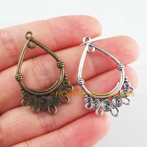 14Pcs Retro Tibetan Silver Tone Antiqued Bronze Tone Teardrop Flower Charms Connectors 23x37.5mm