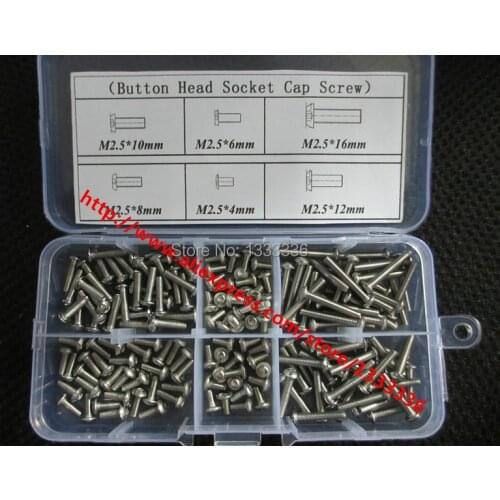 180pcs M2.5 Serie Button Head Socket Cap Screw Stainless Steel ISO7380 Accessories Kits Bolt M2.5X4/6/8/10/12/16mm